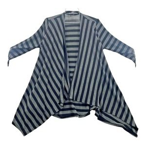 Maria Gabrielle Womens L Black Gray Striped Open Front Cardigan Sweater